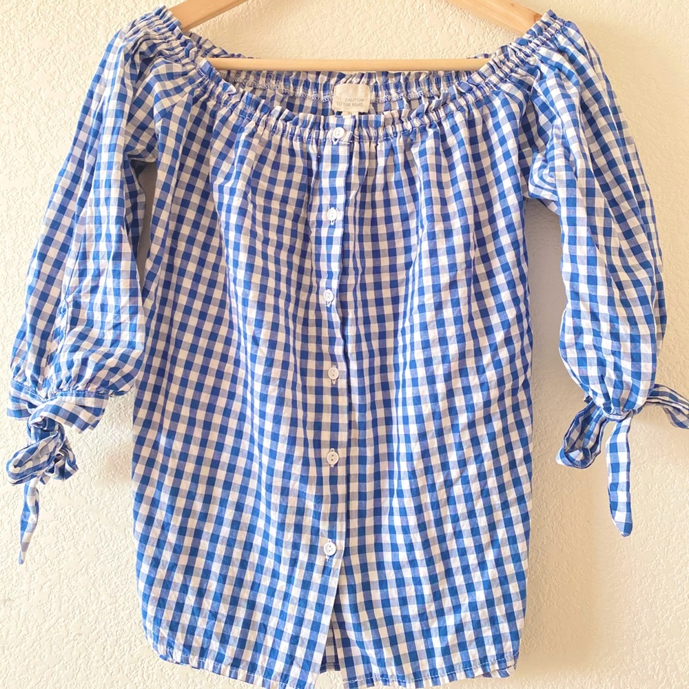 Off the shoulder ribbon sleeve Blouse